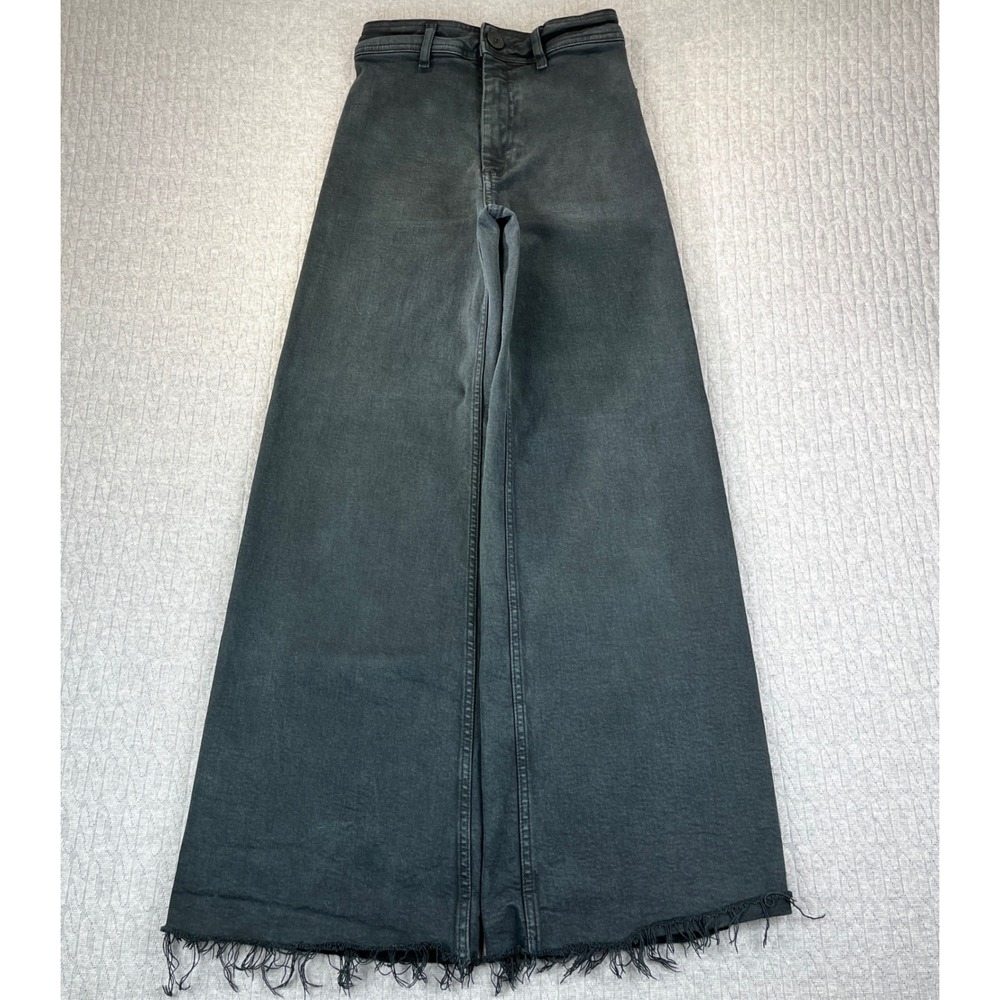 ZARA baggy wide leg dress Black jeans Women 0/22X29 high-rise Raw Hem Denim